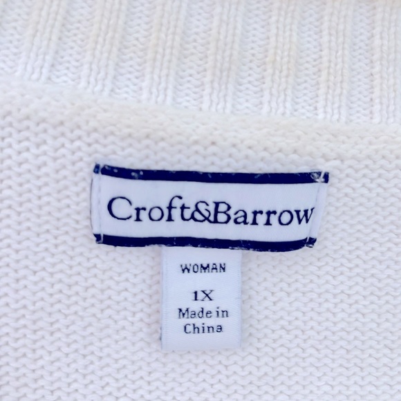 CROFT & BARROW White Cardigan Basket Weave Crewneck Sweater 1X - Picture 6 of 9